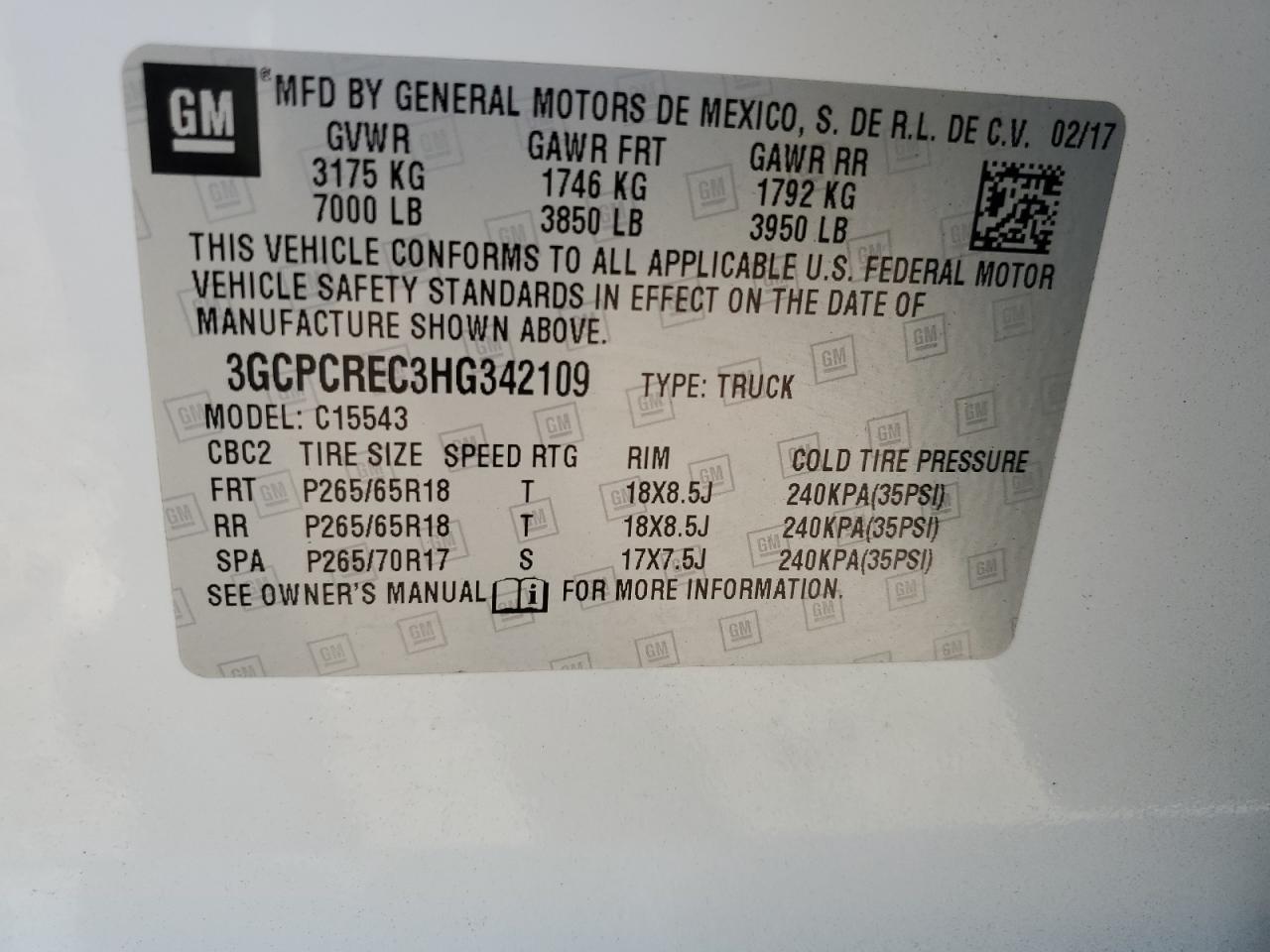 2017 Chevrolet Silverado C1500 Lt VIN: 3GCPCREC3HG342109 Lot: 47997365