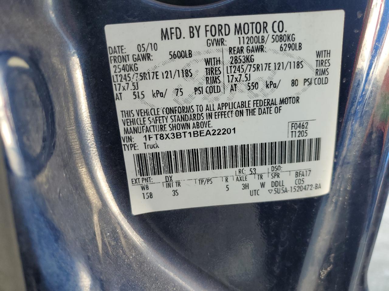 2011 Ford F350 Super Duty VIN: 1FT8X3BT1BEA22201 Lot: 48767545
