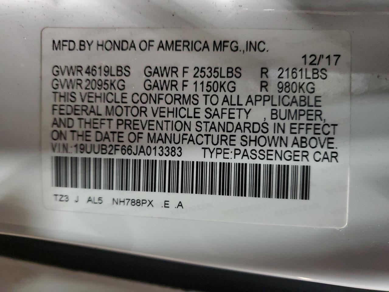 2018 Acura Tlx Tech+A VIN: 19UUB2F66JA013383 Lot: 47380805