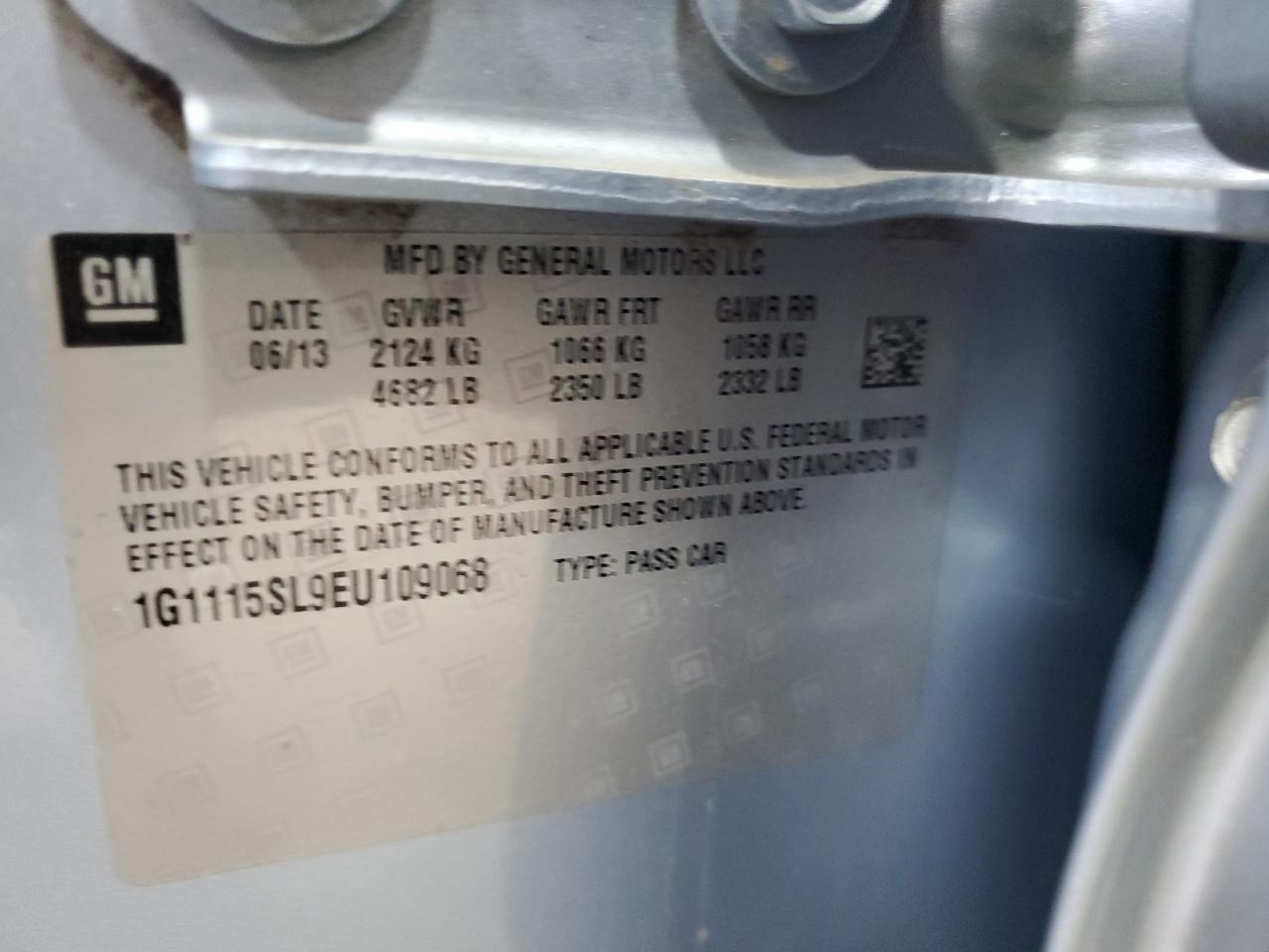 2014 Chevrolet Impala Lt VIN: 1G1115SL9EU109068 Lot: 50442325