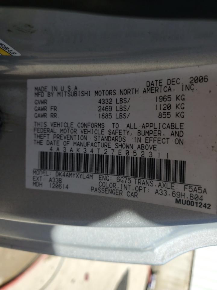 2007 Mitsubishi Eclipse Gt VIN: 4A3AK34T27E052311 Lot: 48493685