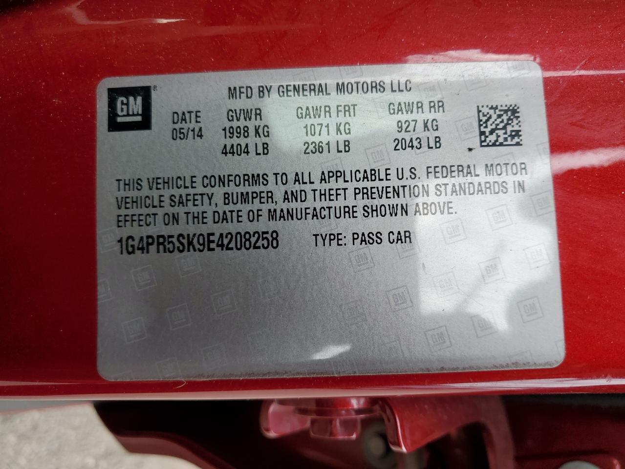 2014 Buick Verano Convenience VIN: 1G4PR5SK9E4208258 Lot: 48724575