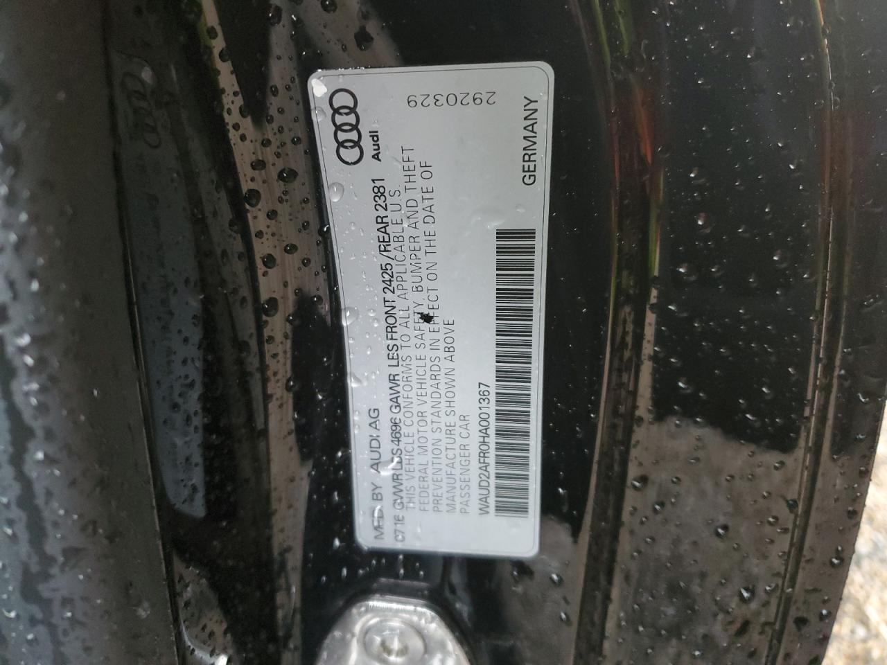 2017 Audi A5 Sport VIN: WAUD2AFR0HA001367 Lot: 51172515