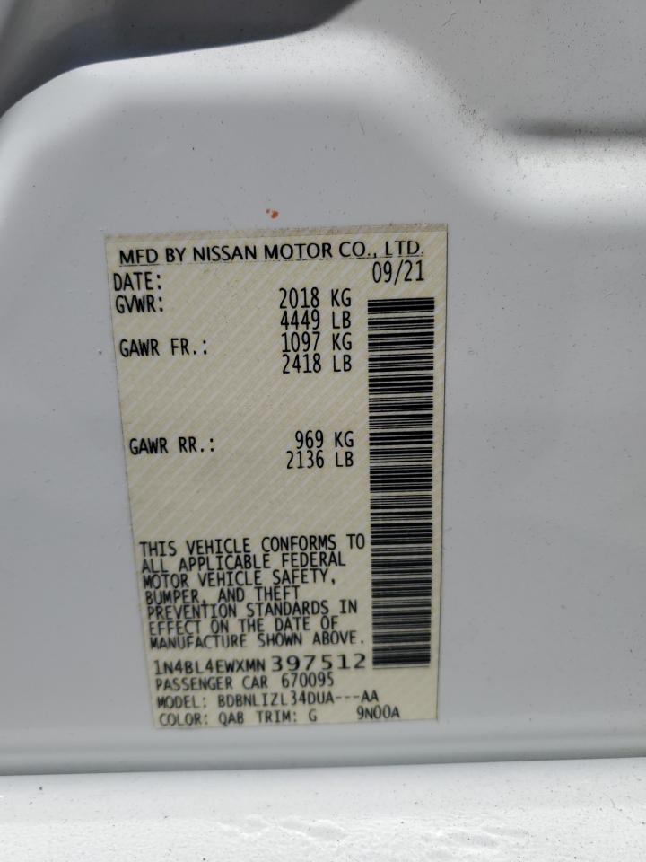 2021 Nissan Altima Sl VIN: 1N4BL4EWXMN397512 Lot: 49595065
