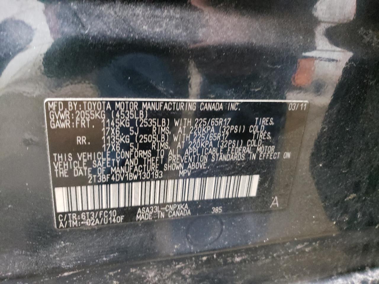 2011 Toyota Rav4 VIN: 2T3BF4DV1BW130193 Lot: 49908825
