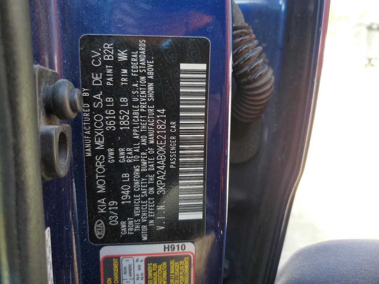 2019 Kia Rio S VIN: 3KPA24AB0KE218214 Lot: 47071885