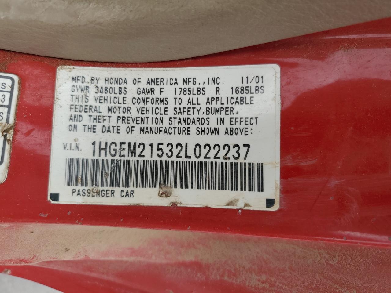 2002 Honda Civic Lx VIN: 1HGEM21532L022237 Lot: 46659315