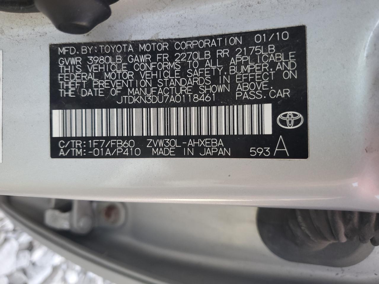 2010 Toyota Prius VIN: JTDKN3DU7A0118461 Lot: 46647315