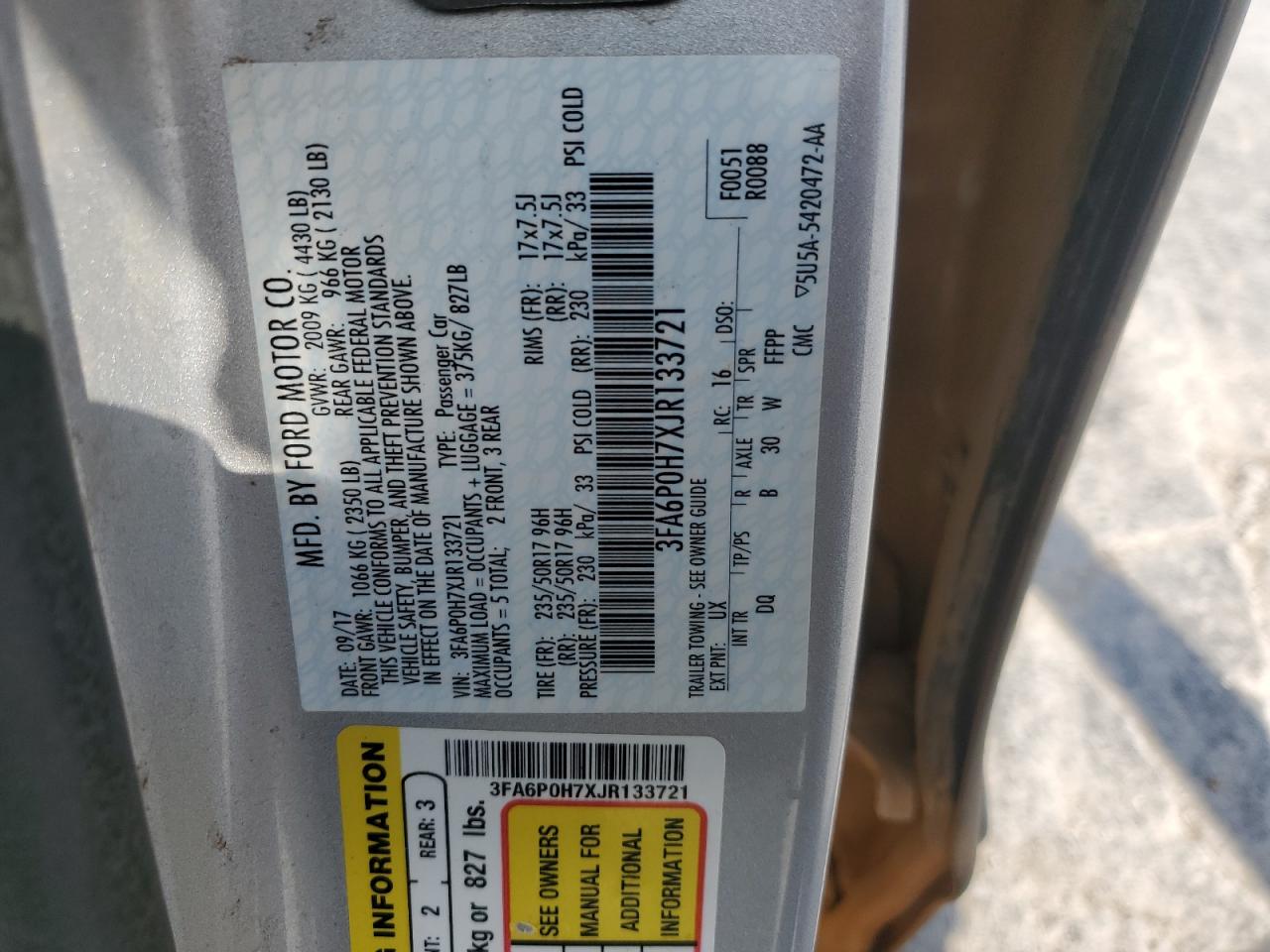 2018 Ford Fusion Se VIN: 3FA6P0H7XJR133721 Lot: 70559585