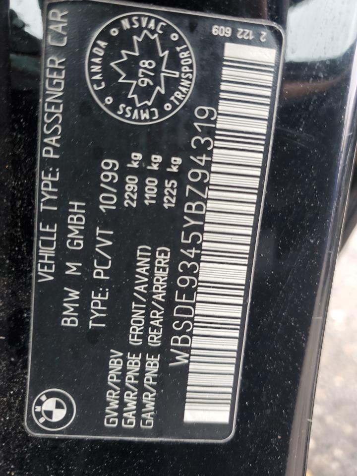 2000 BMW M5 VIN: WBSDE9345YBZ94319 Lot: 49945325