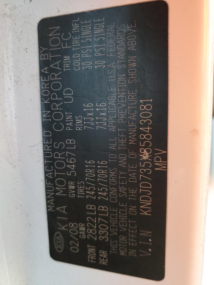 2008 Kia Sorento Ex VIN: KNDJD735X85843081 Lot: 49818685