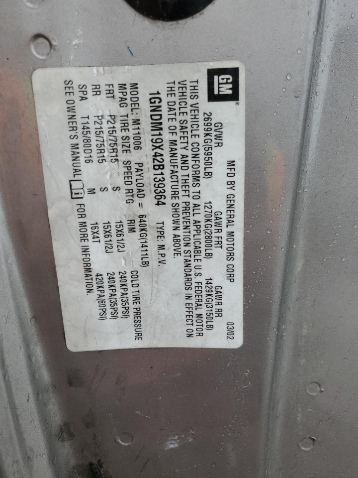 2002 Chevrolet Astro VIN: 1GNDM19X42B139364 Lot: 50256915
