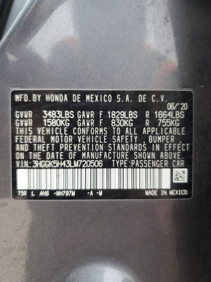 2020 Honda Fit Lx VIN: 3HGGK5H43LM720506 Lot: 51010455