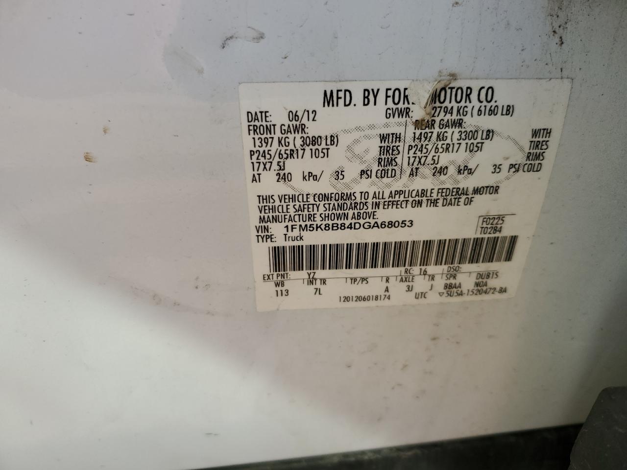 2013 Ford Explorer VIN: 1FM5K8B84DGA68053 Lot: 48253925