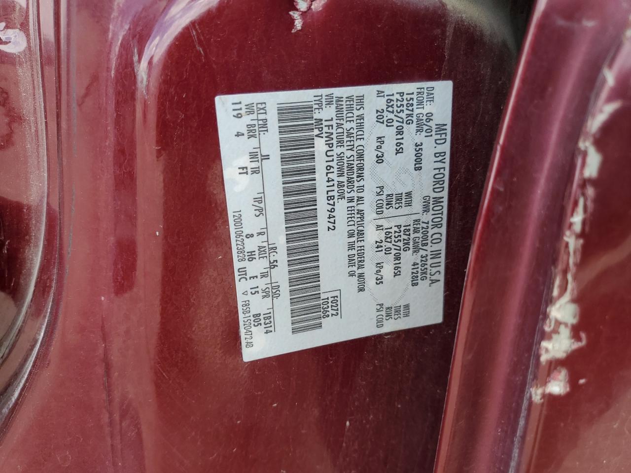 2001 Ford Expedition Xlt VIN: 1FMPU16L41LB79472 Lot: 49323065