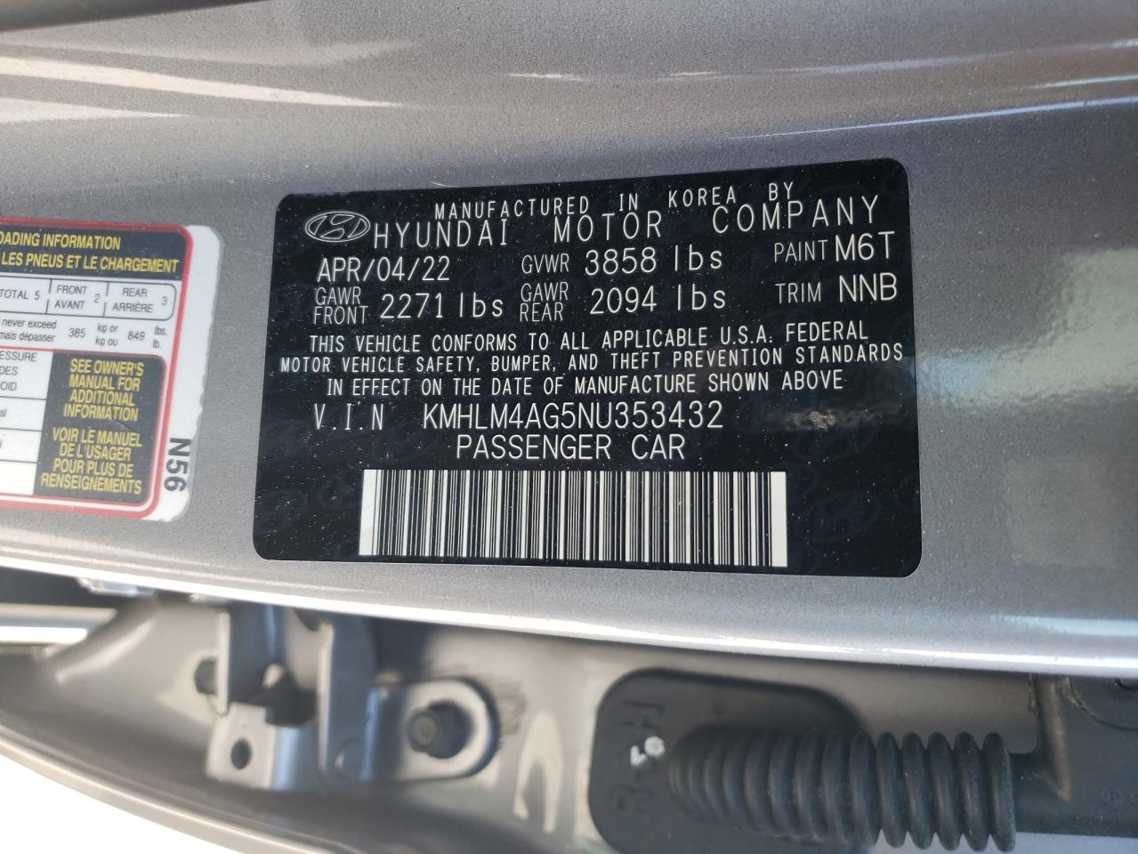2022 Hyundai Elantra Sel VIN: KMHLM4AG5NU353432 Lot: 48188285