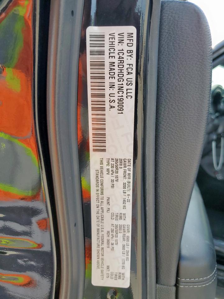 2022 Dodge Durango Gt VIN: 1C4RDHDG1NC190091 Lot: 50557825