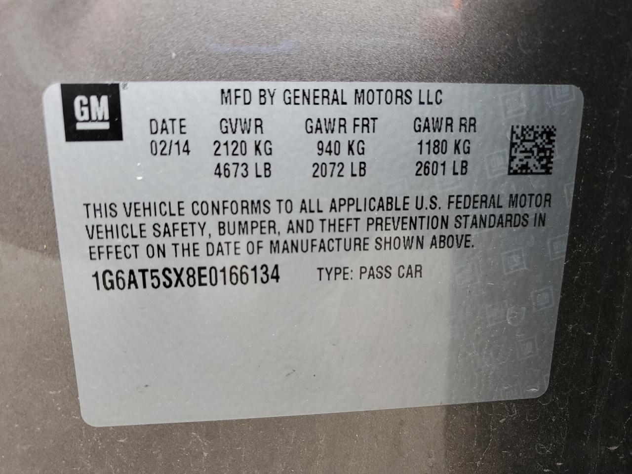 2014 Cadillac Cts Premium Collection VIN: 1G6AT5SX8E0166134 Lot: 50634425