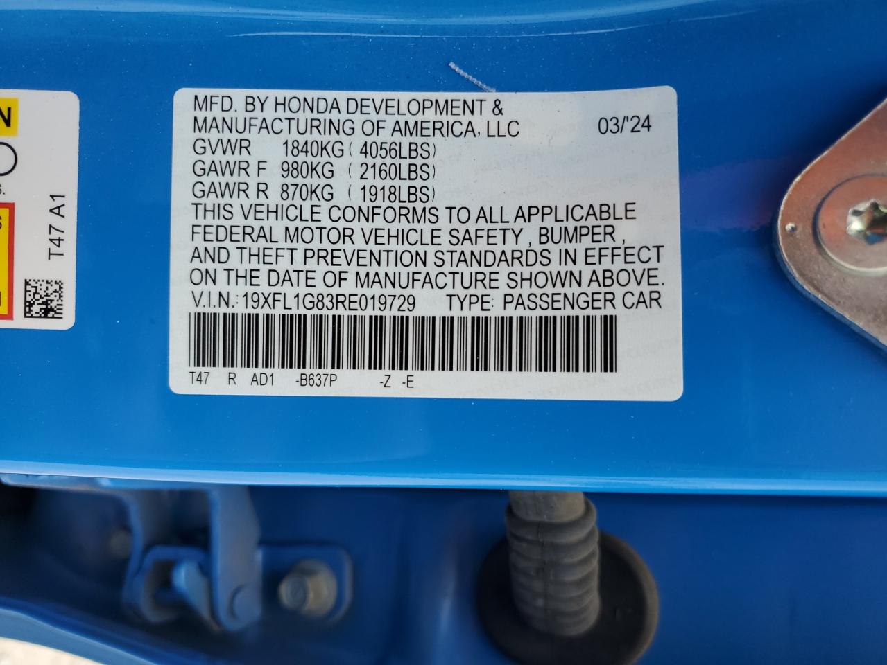 2024 Honda Civic Sport Touring VIN: 19XFL1G83RE019729 Lot: 50649715
