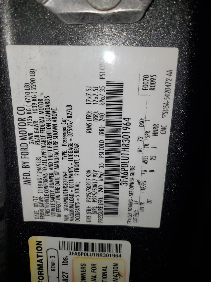 3FA6P0LU1HR301964 FORD FUSION 2017