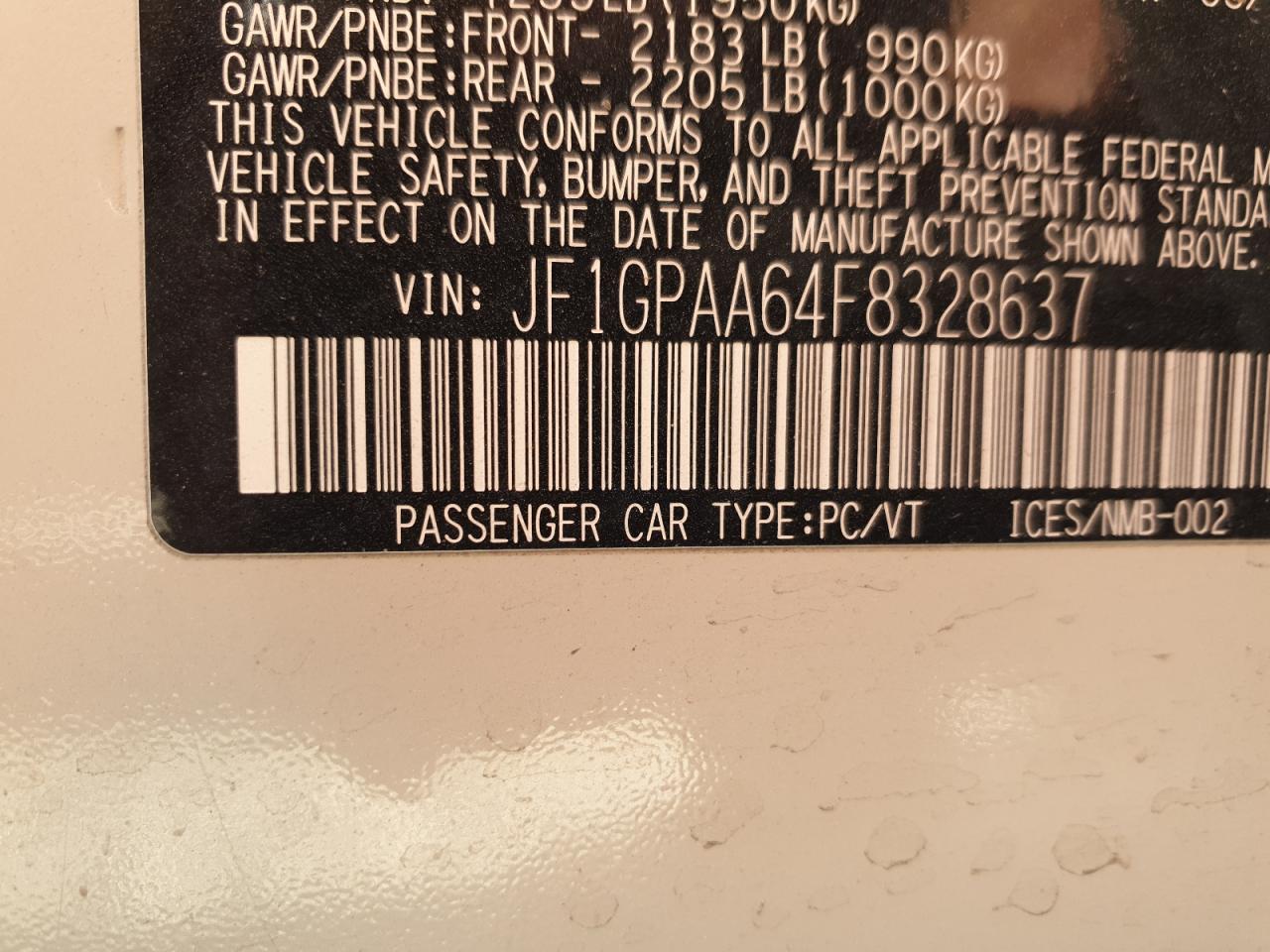 2015 Subaru Impreza VIN: 328637 Lot: 86025274