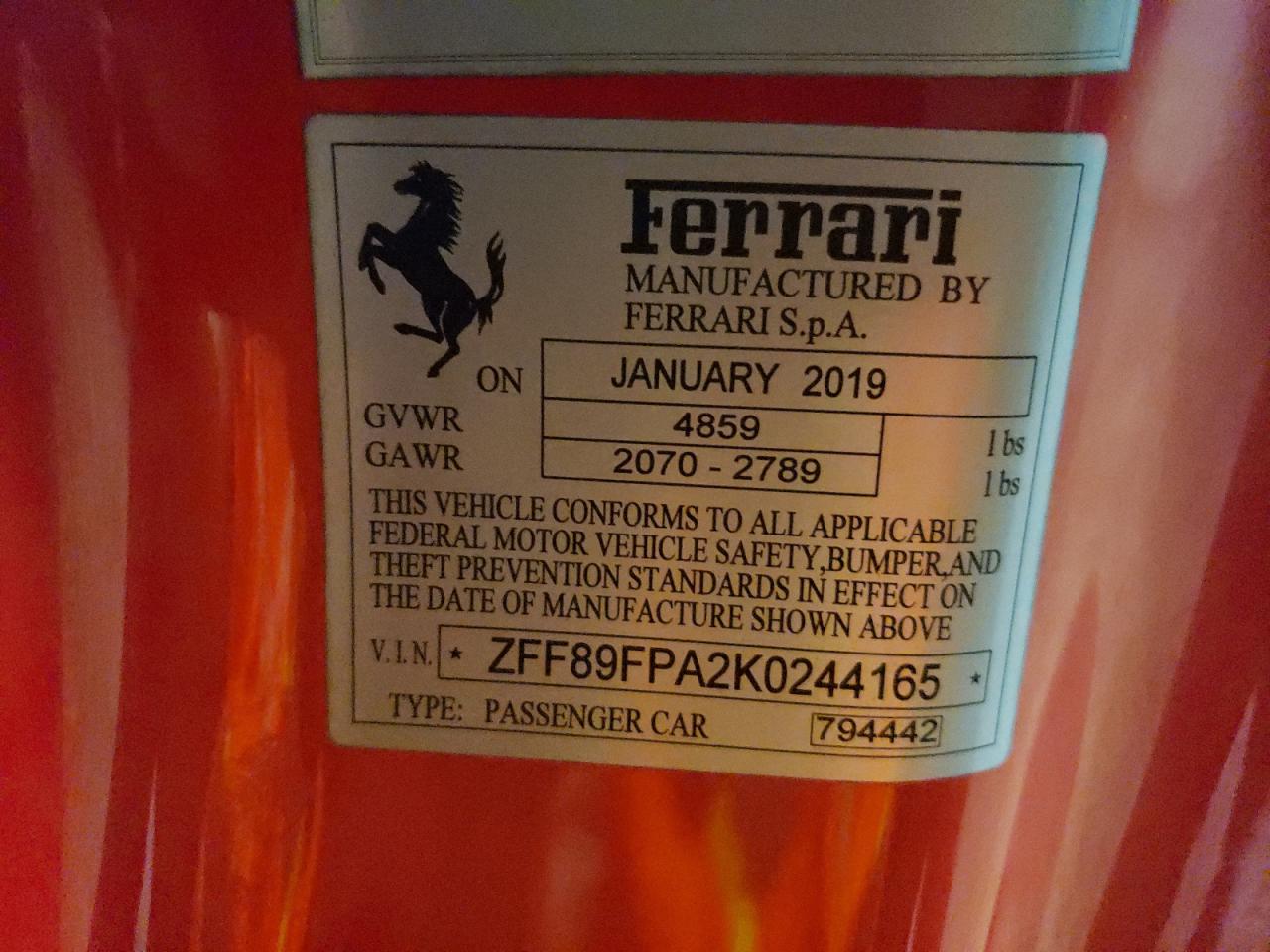 VIN ZFF89FPA2K0244165 2019 FERRARI ALL MODELS no.13