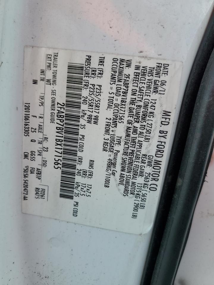 2011 Ford Crown Victoria Police Interceptor VIN: 2FABP7BV1BX171565 Lot: 61399504