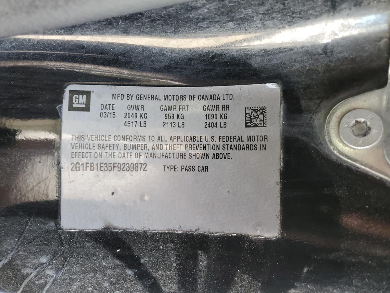 2G1FB1E35F9239872 2015 Chevrolet Camaro Ls