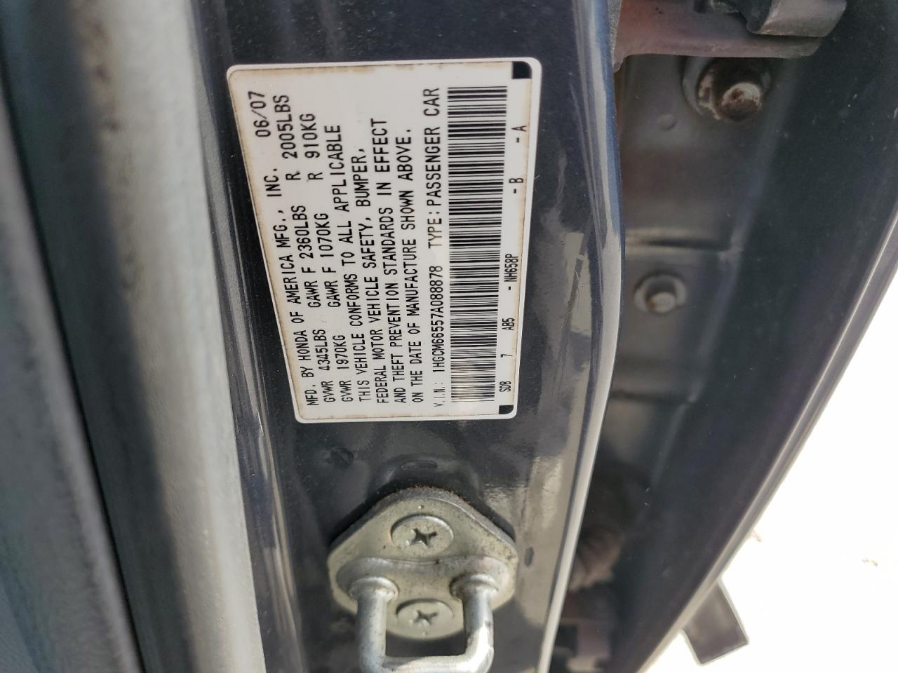 1HGCM66557A088878 2007 Honda Accord Ex