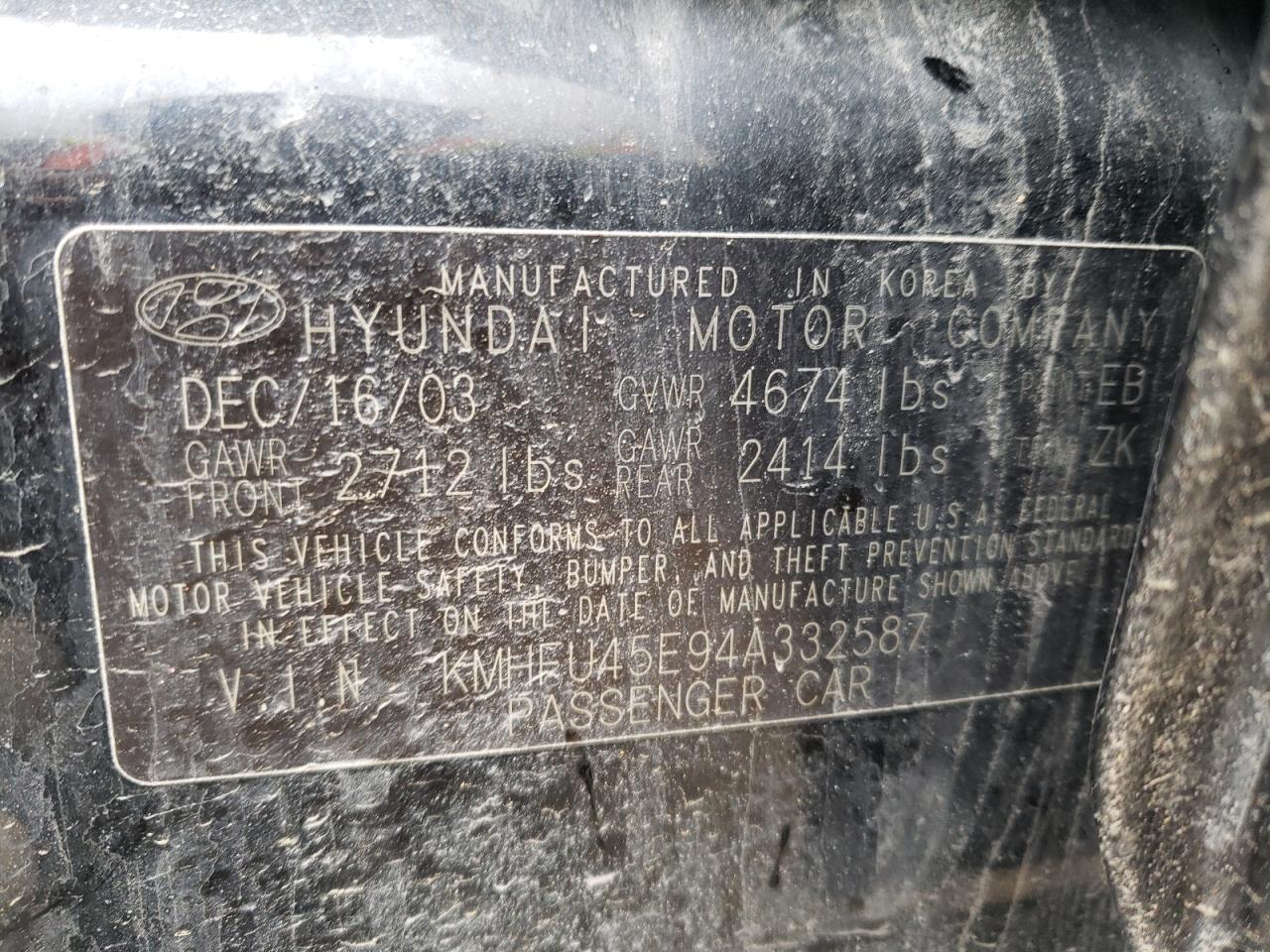 KMHFU45E94A332587 2004 Hyundai Xg 350