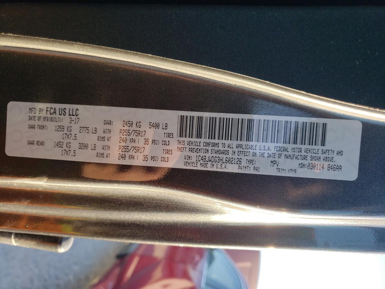 2017 Jeep Wrangler Unlimited Sport VIN: 1C4BJWDG3HL602126 Lot: 79644403