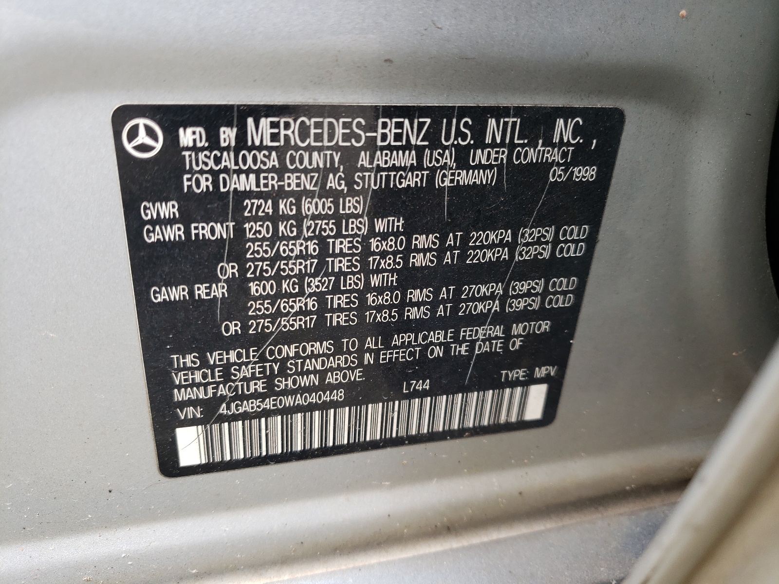 4JGAB54E0WA040448 1998 Mercedes-Benz Ml 320