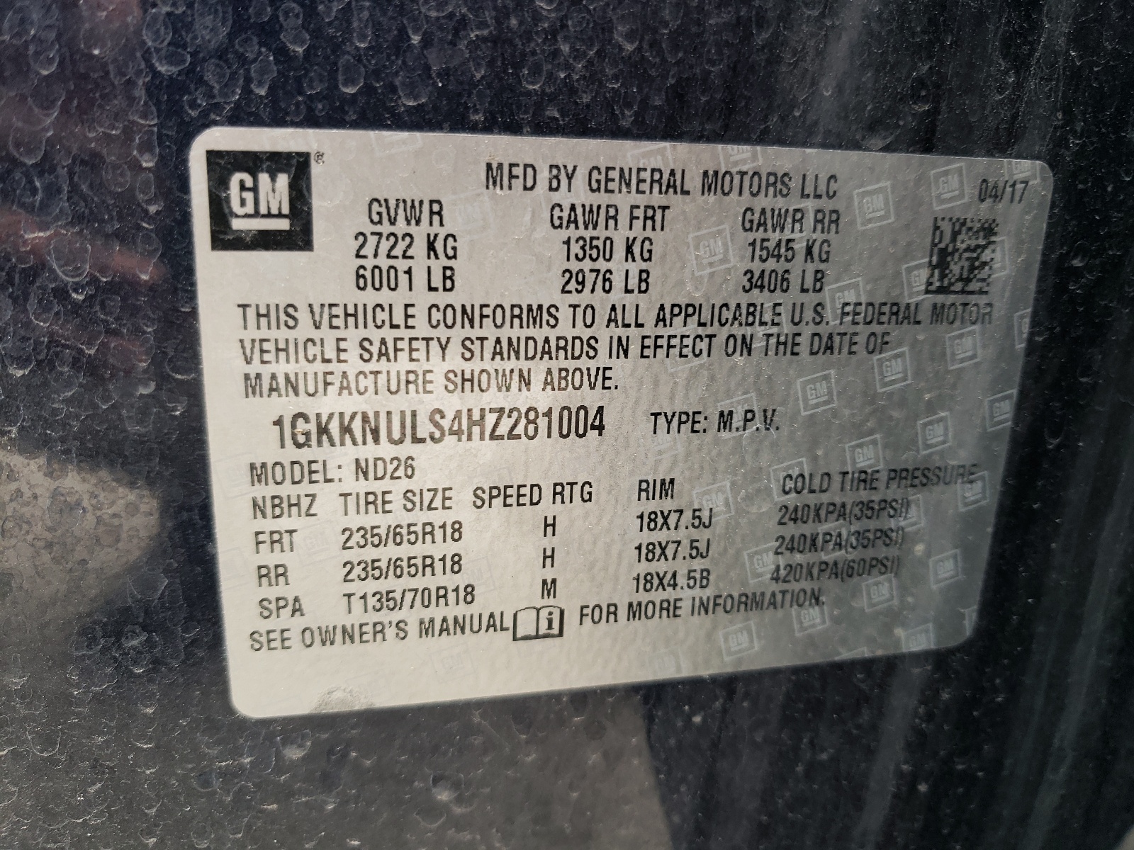 1GKKNULS4HZ281004 2017 GMC Acadia Slt-1