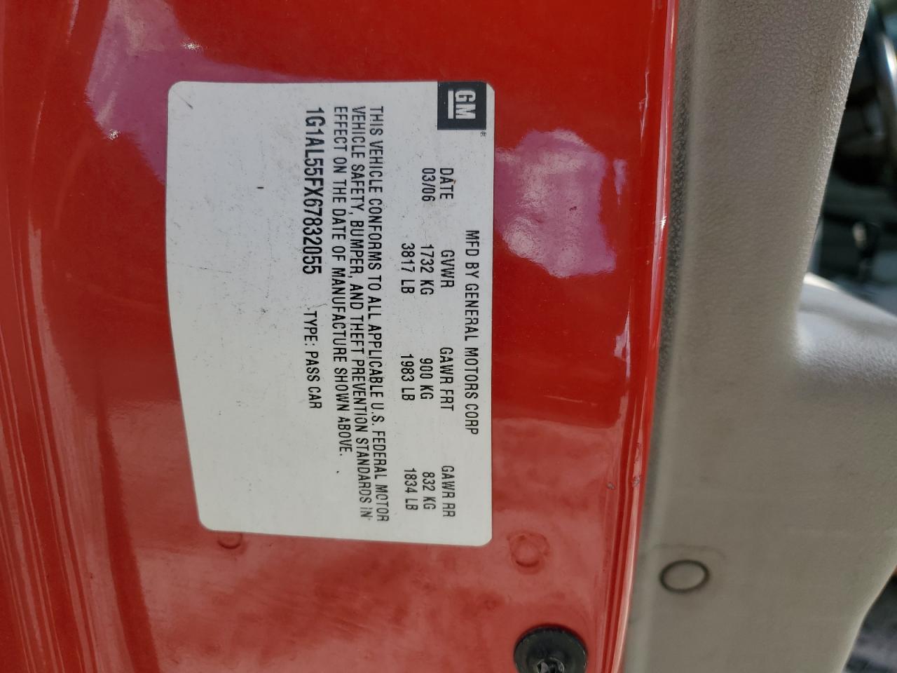 2006 Chevrolet Cobalt Lt VIN: 1G1AL55FX67832055 Lot: 61385684