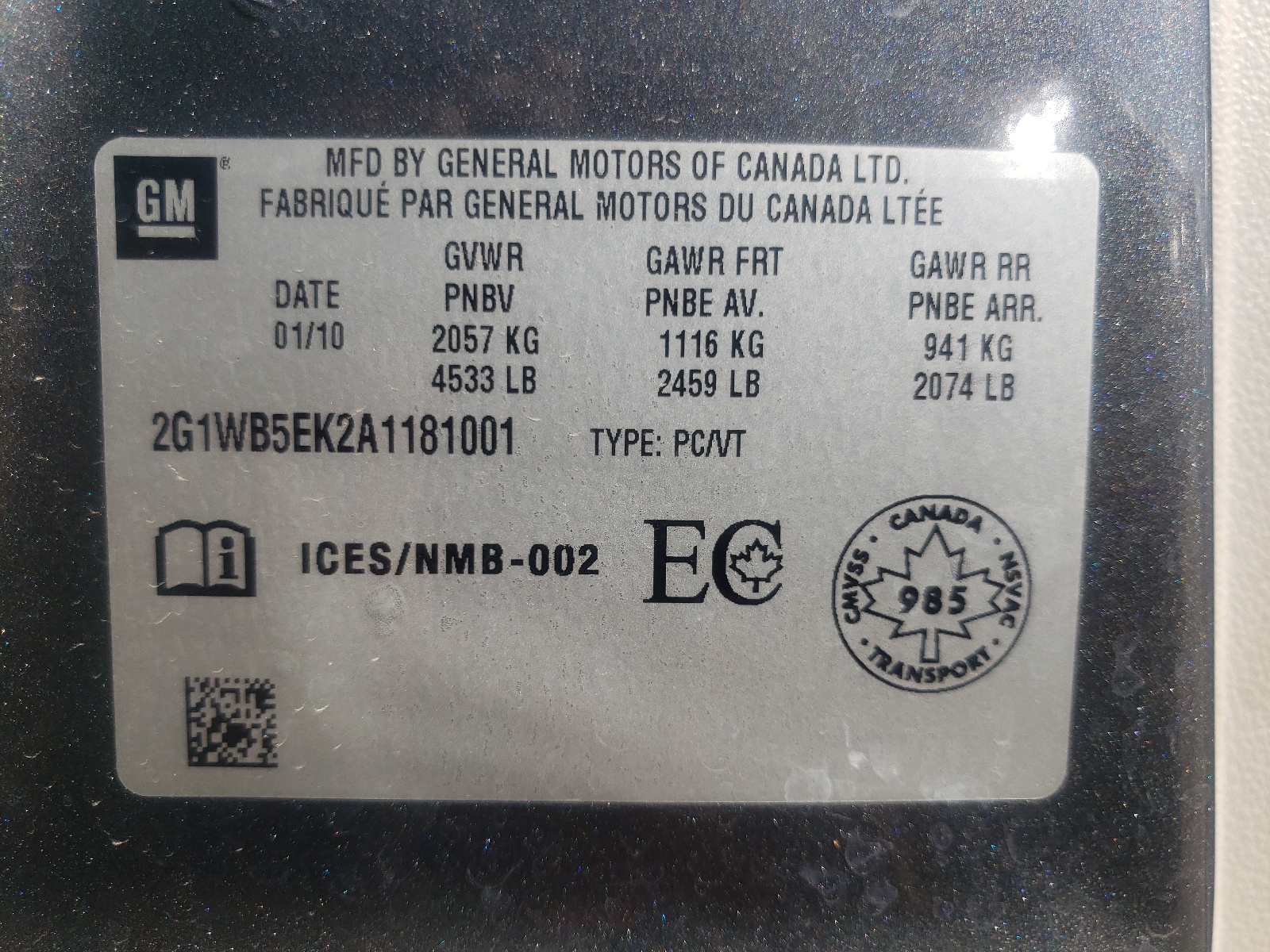 2G1WB5EK2A1181001 2010 Chevrolet Impala Lt
