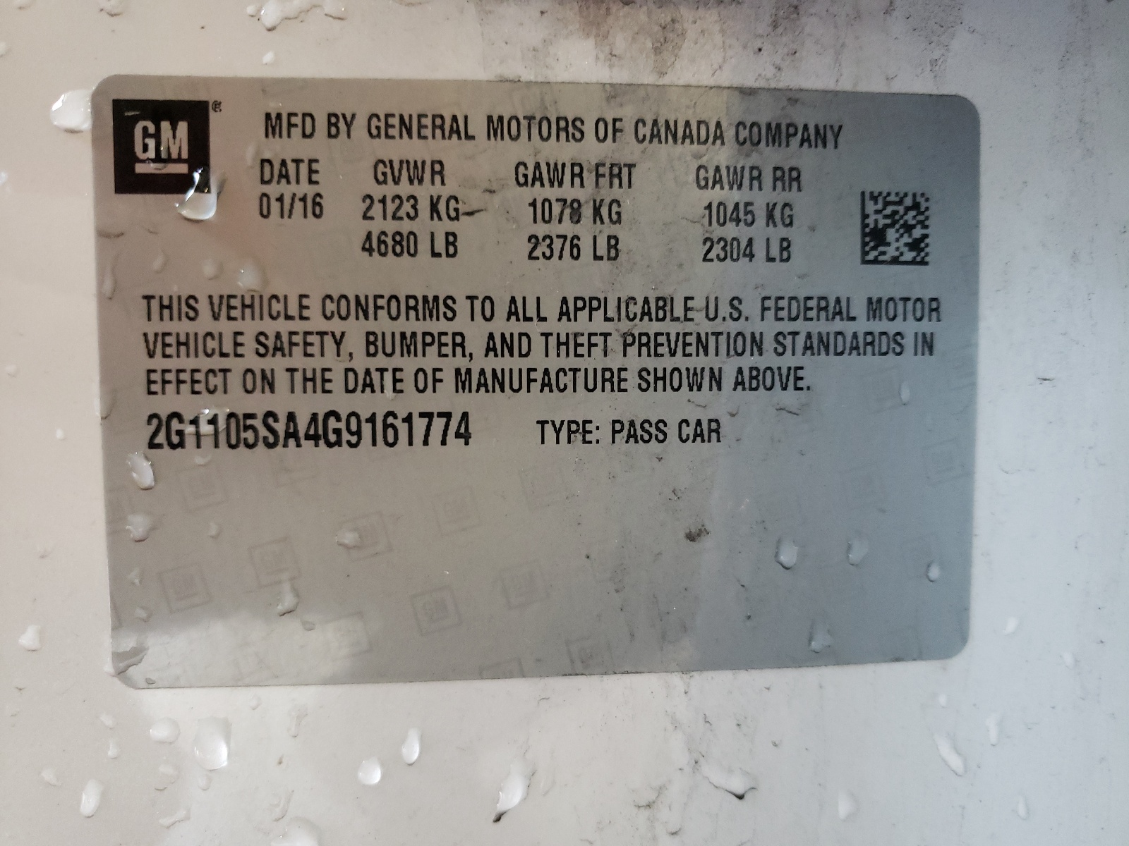 2G1105SA4G9161774 2016 Chevrolet Impala Lt