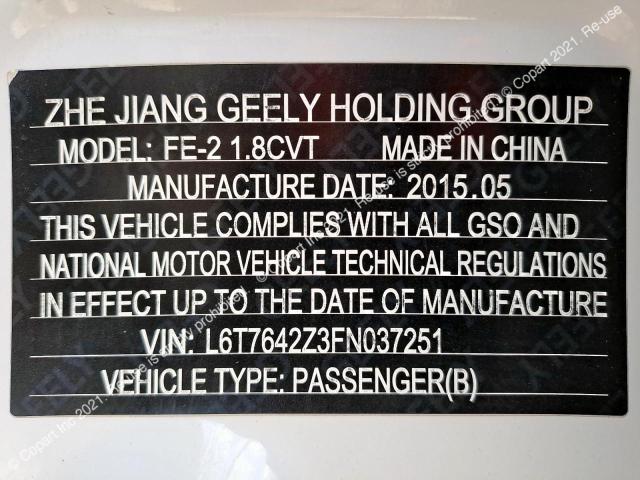L6T7642Z3FN037251 - 2015 GEELY EMGRAND7 - #49037663