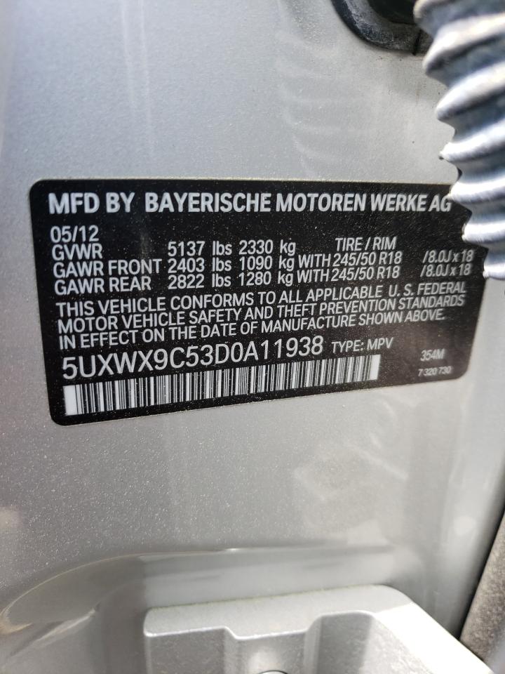 2013 BMW X3 xDrive28I VIN: 5UXWX9C53D0A11938 Lot: 50877944