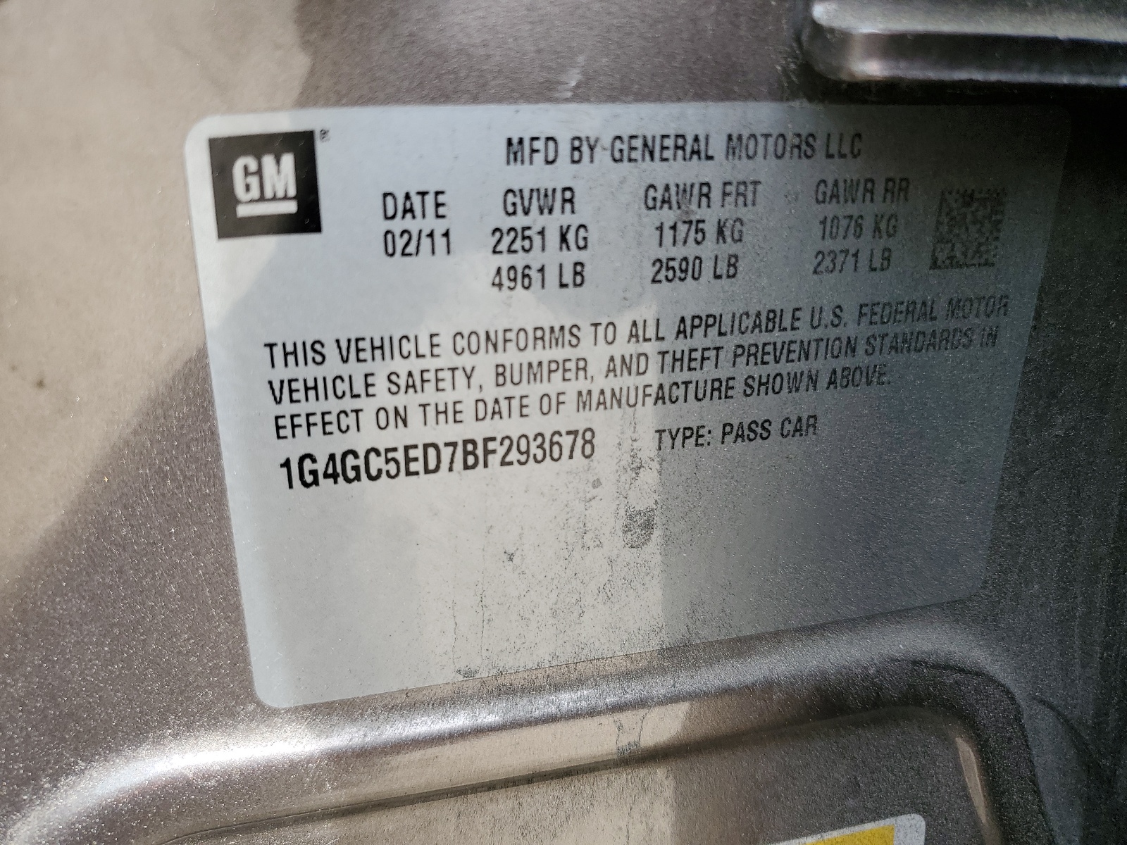 1G4GC5ED7BF293678 2011 Buick Lacrosse Cxl