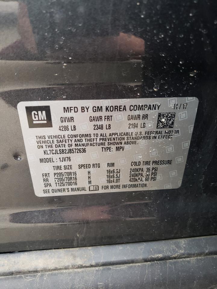 2018 Chevrolet Trax 1Lt VIN: KL7CJLSB2JB572636 Lot: 62096954