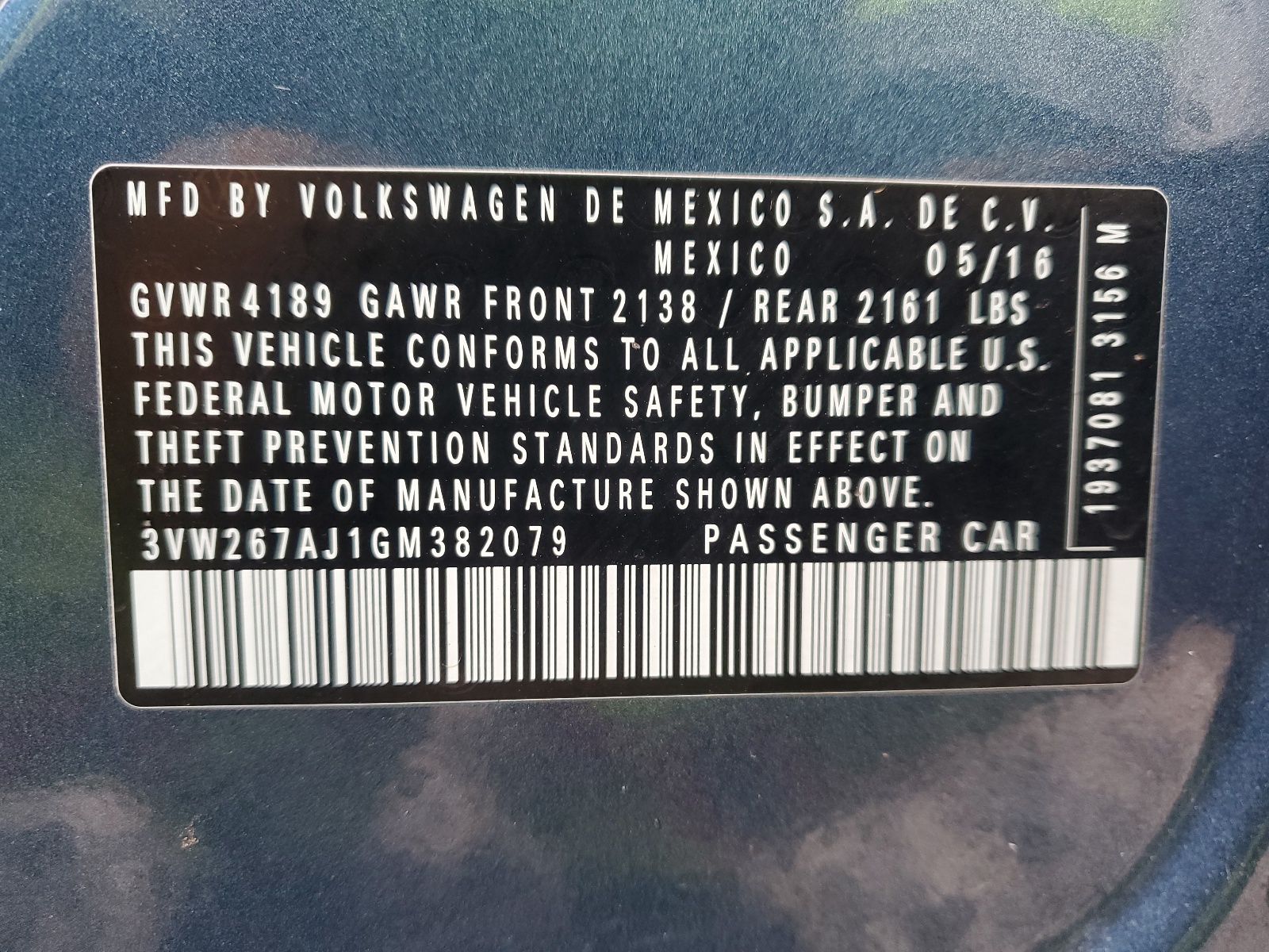 3VW267AJ1GM382079 2016 Volkswagen Jetta S