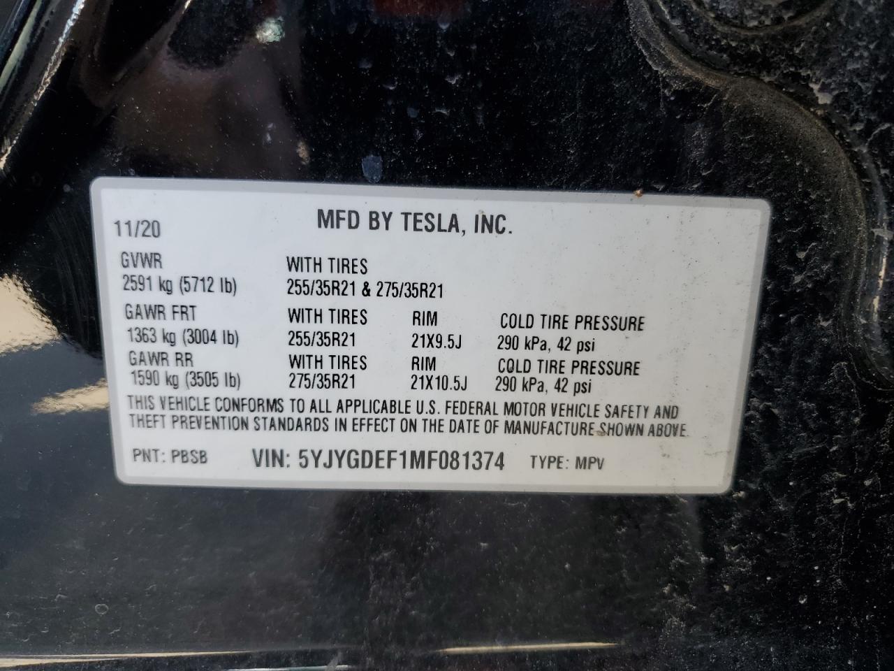 5YJYGDEF1MF081374 2021 Tesla Model Y