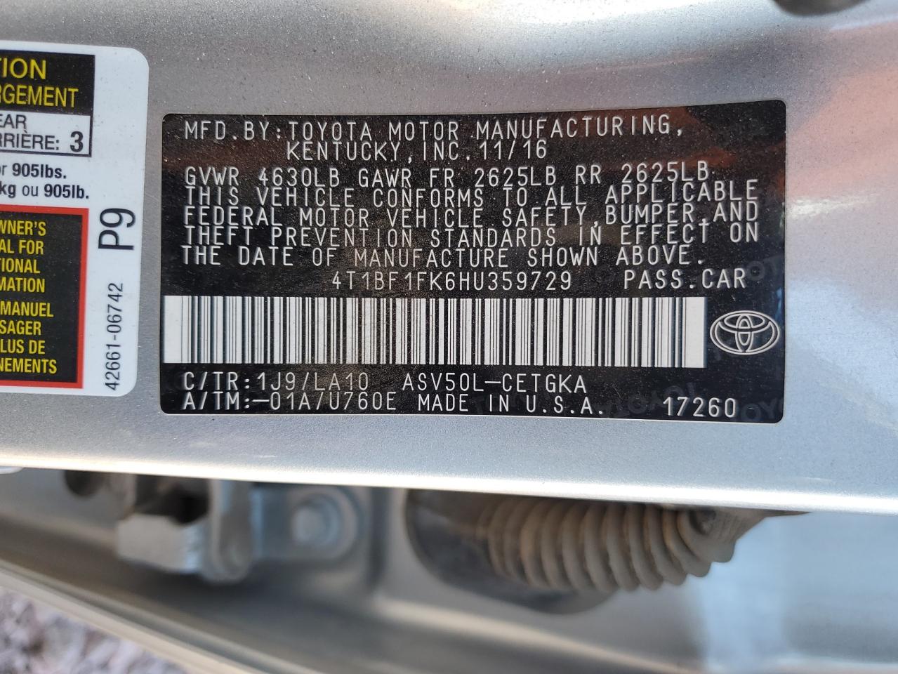 4T1BF1FK6HU359729 2017 Toyota Camry Le