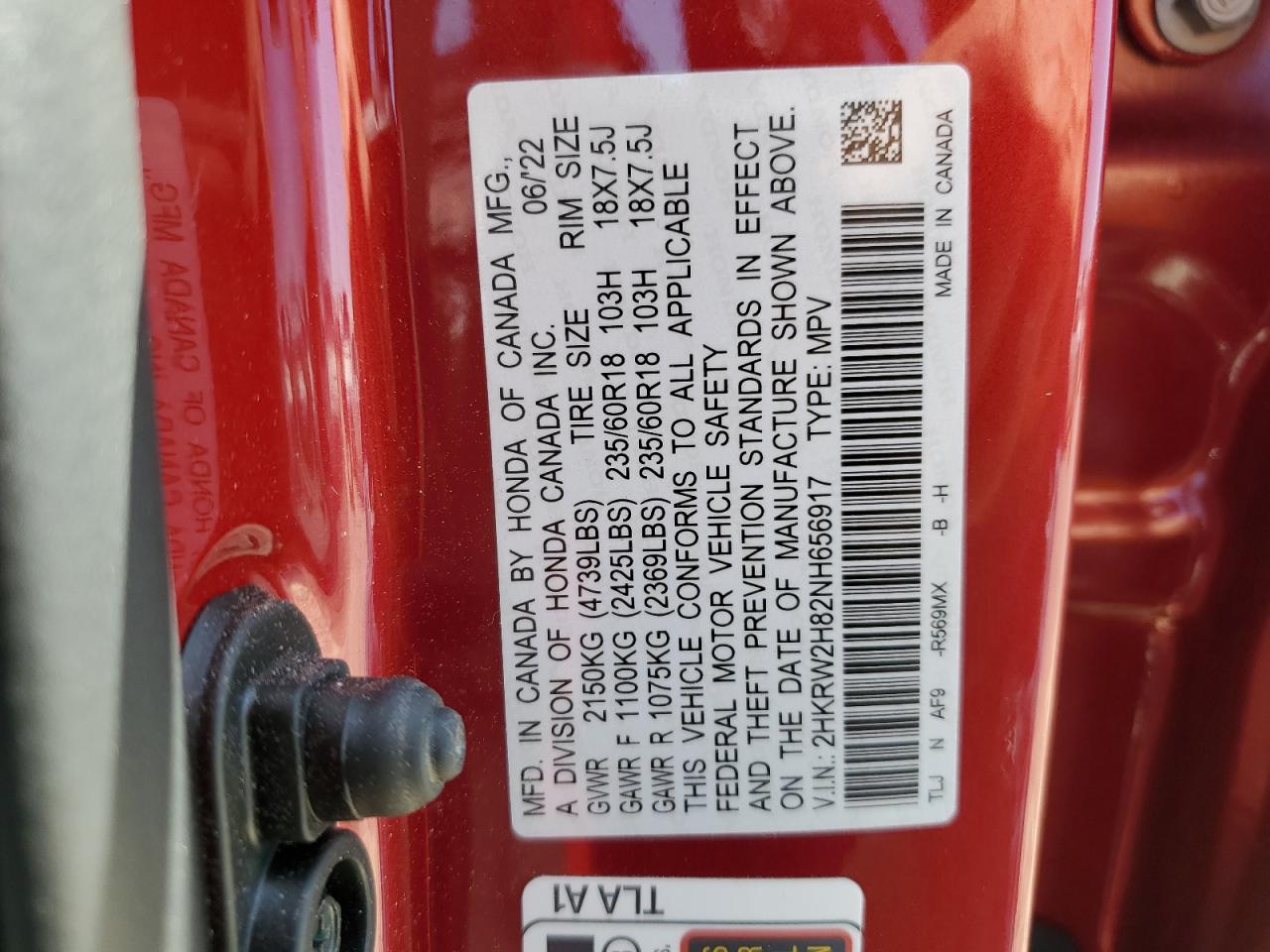2HKRW2H82NH656917 HONDA CRV 2022