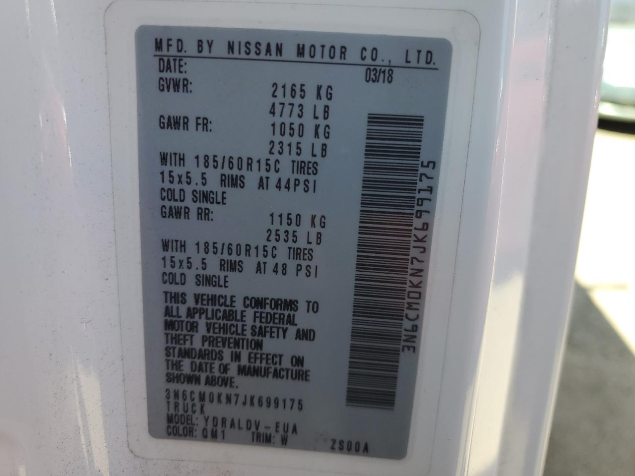 2018 Nissan Nv200 2.5S VIN: 3N6CM0KN7JK699175 Lot: 52919354