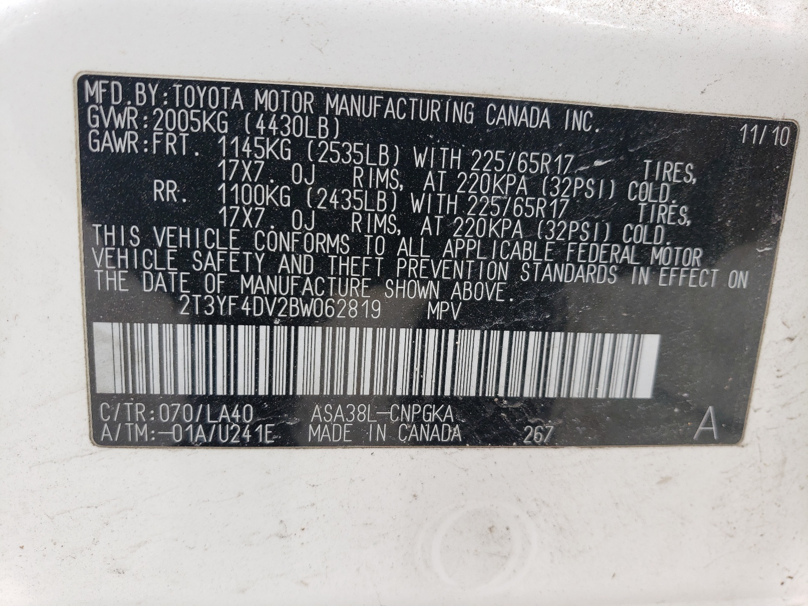 2T3YF4DV2BW062819 2011 Toyota Rav4 Limited