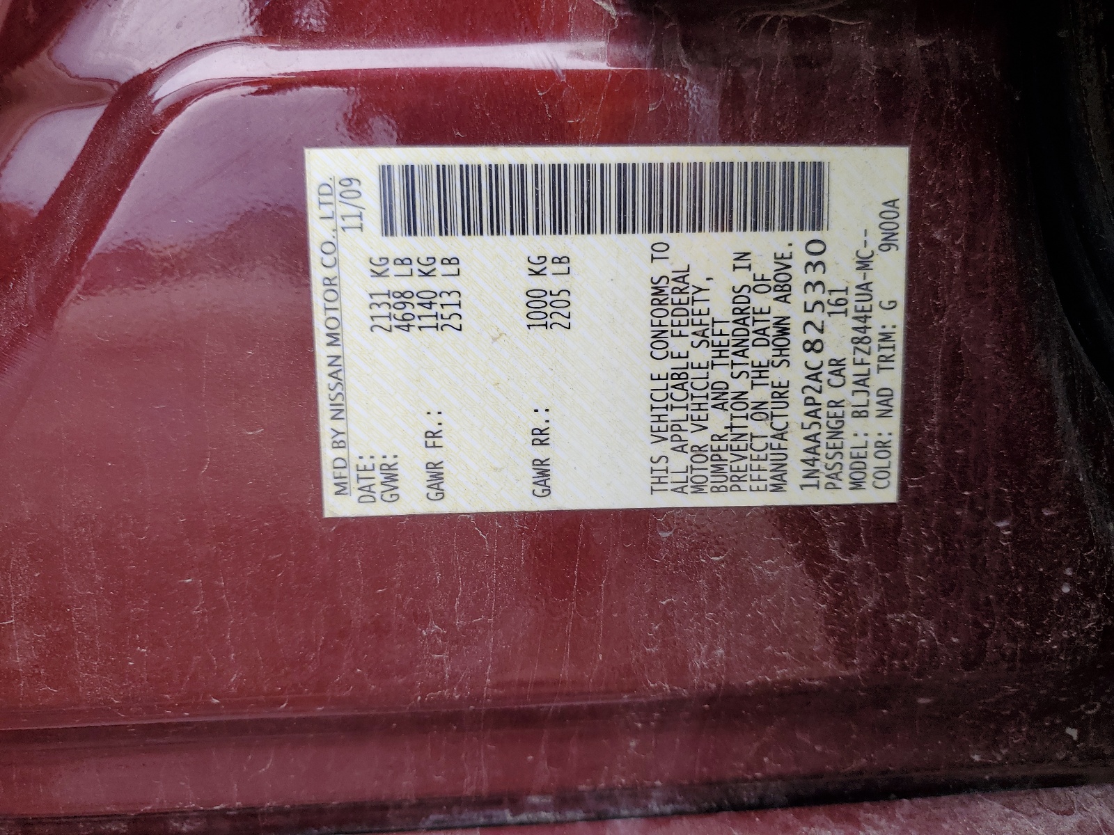 1N4AA5AP2AC825330 2010 Nissan Maxima S