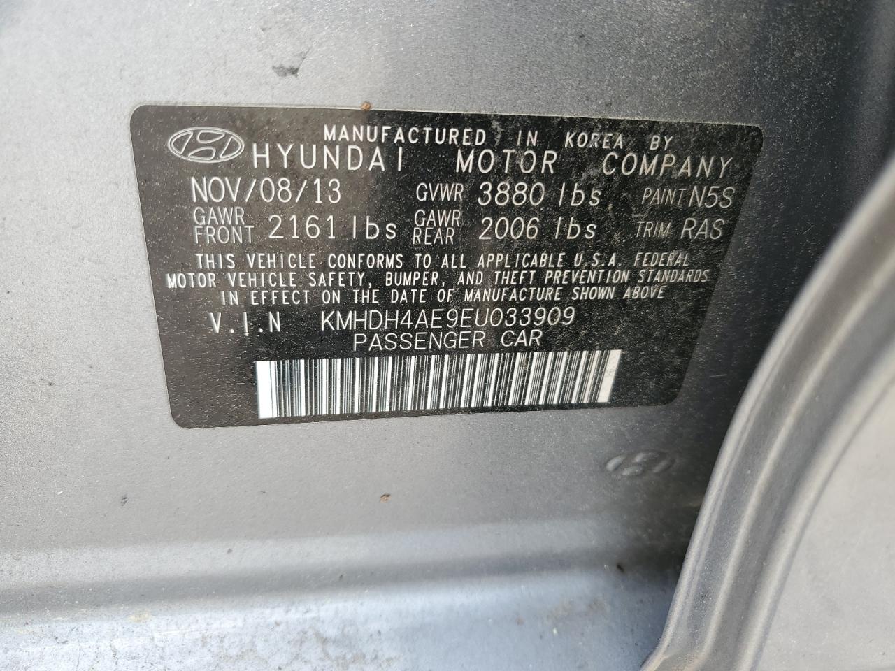 2014 Hyundai Elantra Se VIN: KMHDH4AE9EU033909 Lot: 50685485