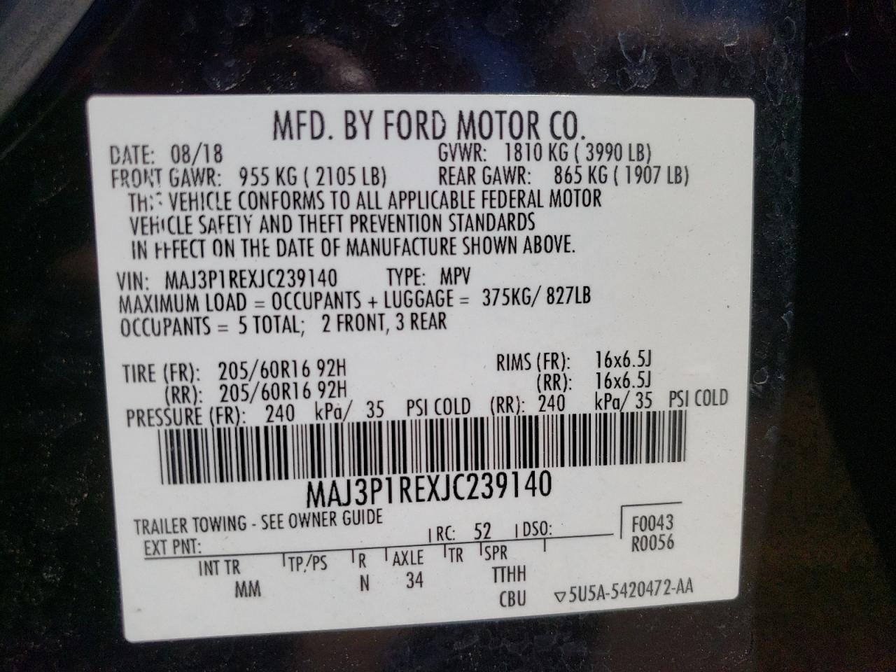 MAJ3P1REXJC239140 2018 Ford Ecosport S