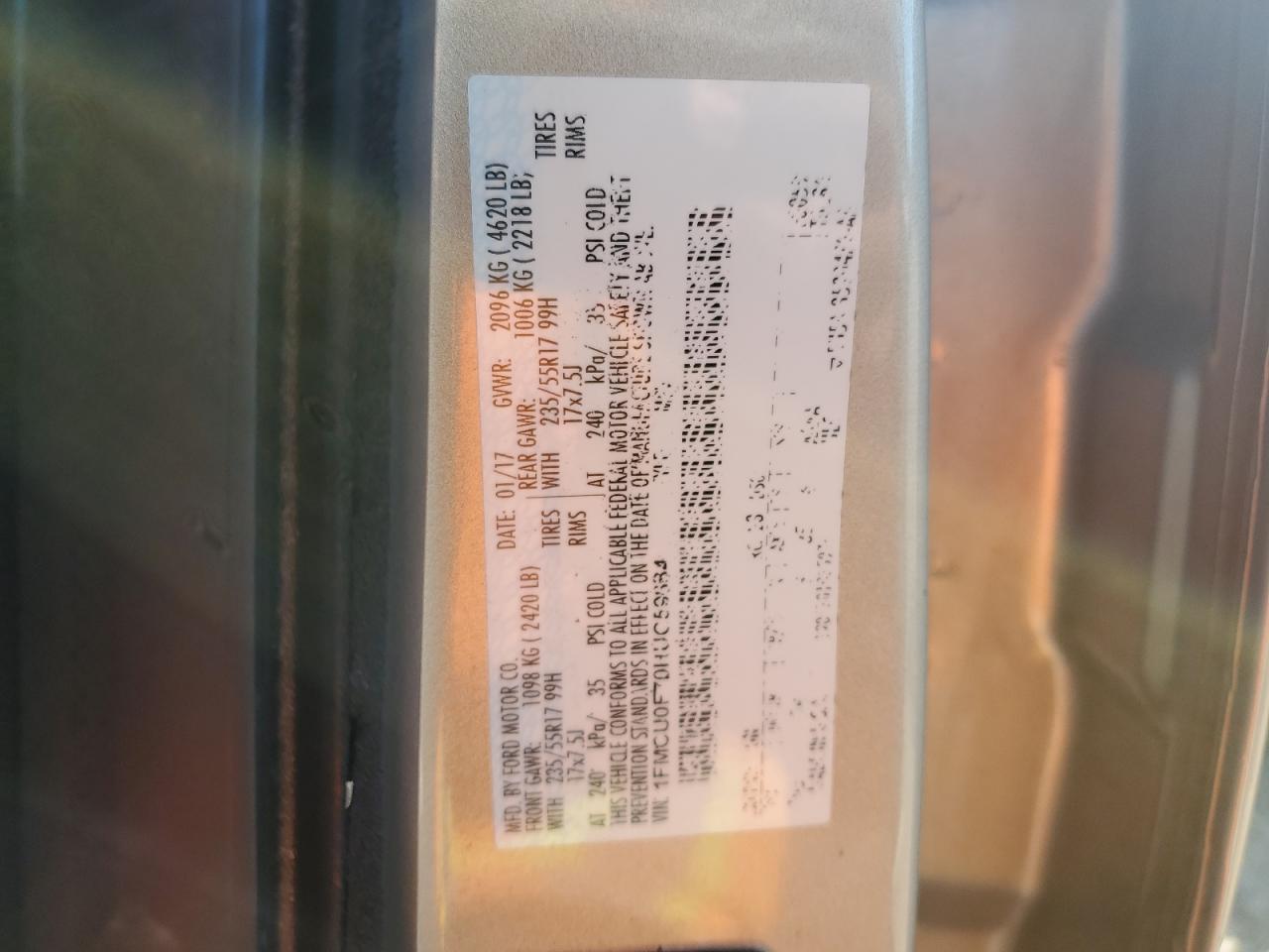 2017 Ford Escape S VIN: 1FMCU0F70HUC59884 Lot: 51437584